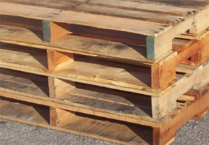 A stack of 40x48 wooden pallets